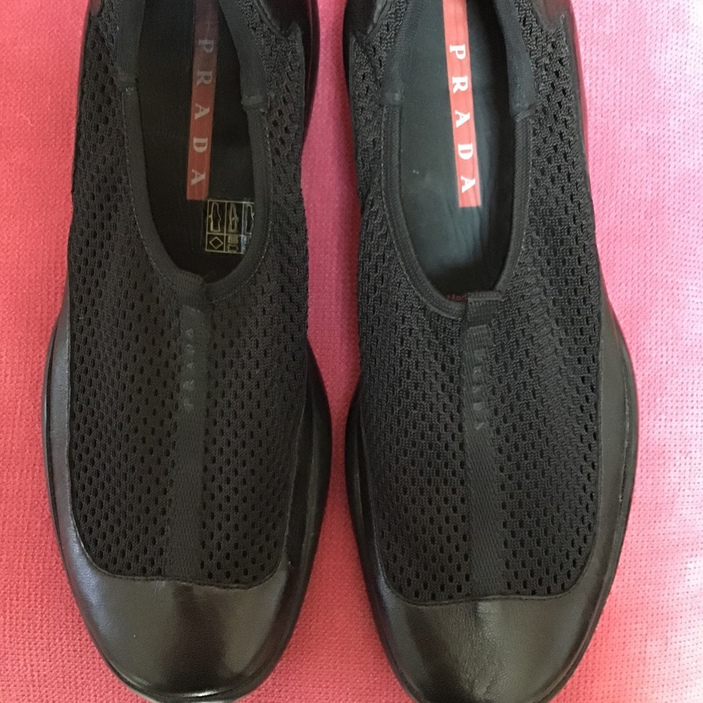 Prada black mesh slip ons, Vintage, never worn